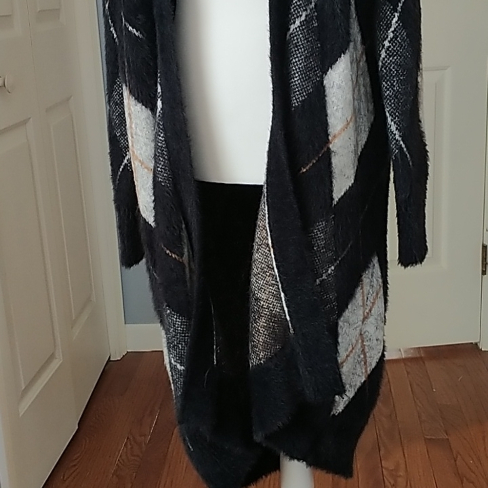 Marled Argyle Grey/Black Sweater Coat Jacket sz S - Picture 5 of 12